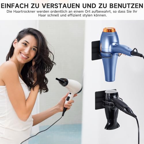 LOXSUN Föhn Halterung, Fönhalter Ohne Bohren, Edelstahl Föhnhalter Wand, Halterung für Fön Aufbewahrung Haartrocknerhalter, Fönhalterung Selbstklebend Föhnhalterungen für Bad (Schwarz)