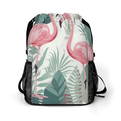 Sac à dos léger avec cordon de serrage motif flamant rose 45x41 cm