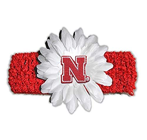 Image of Divine Creations NCAA Nebraska Cornhuskers Girls Crochet Flower Headband, One Size, Red/White