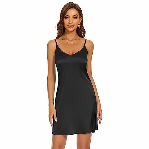 Image of Women's Long Silky Tank Top Adjustable Spaghetti Strap Camisole Slip Dress
