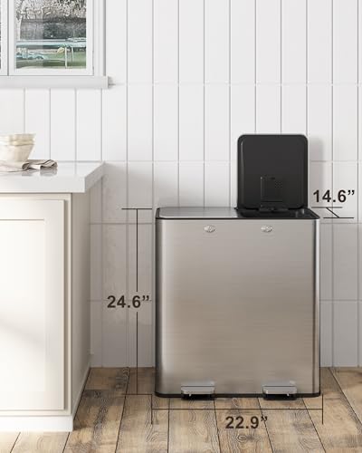 Takywep PYCDH Large Dual Trash Can 2 X 8 Gallons- 60 Liters Stainless Steel Kitchen Double Trash Can,2 Compartment Trash Can Combo Garbage Bin thumb #5