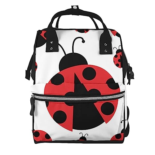 Sac à dos à langer imprimé coccinelle noir grand volume pour voyage