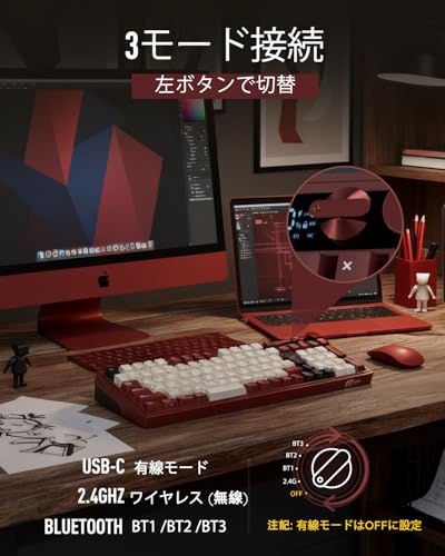 【Amazon.co.jp限定】RK ROYAL KLUDGE M100 メカニカルキーボード 日本語配列 無線 ゲーミングキーボード テンキー付き 96%コンパクト LCDスマートディスプレイ & デュアルアルミノブ ガスケットマウント 3モード接続 Bluetooth 5.0/2.4GHz/USB-C 8000mAh ホットスワップ対応 プレルーブ軽音軸