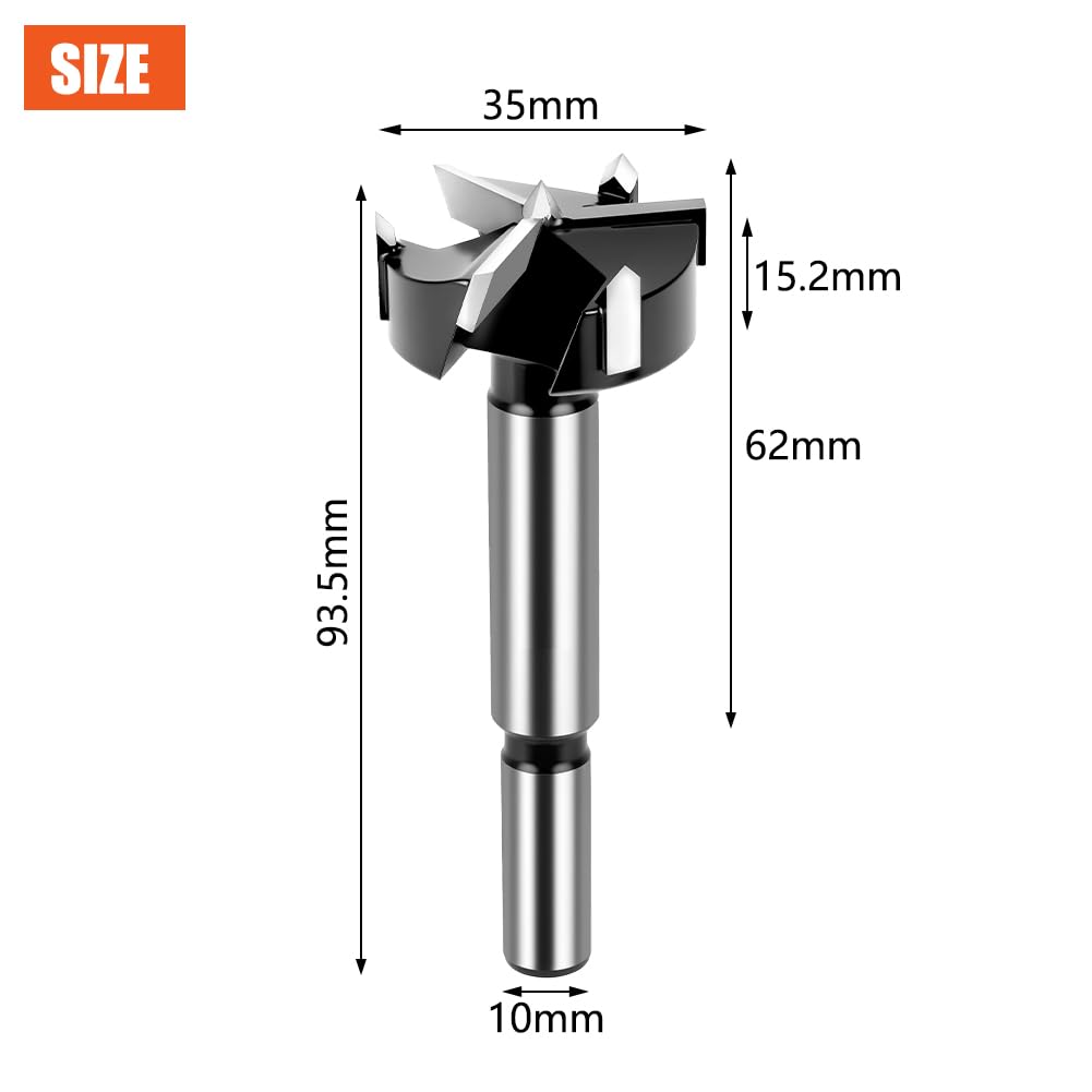 Flintronic Forstner Drill Bit, 35mm Triple-Flute Carbide Steel Boring Hole Saw, Tipped Forstner Bit Hole Cutter - Image 2