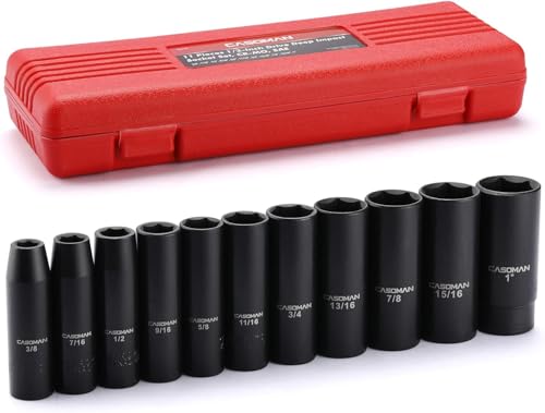 CASOMAN 11 Pieces 1/2-Inch Drive Deep Impact Socket Set, SAE, 6-Point, 3/8-Inch to 1-Inch - image 3