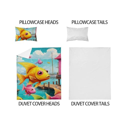 Housse de couette poisson coloré avec impression 3D en microfibre
