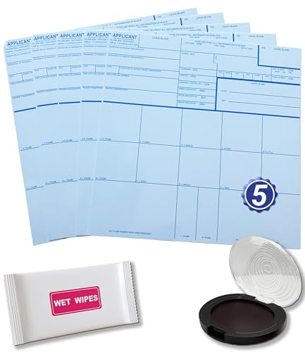2026 FD-258 Fingerprint Card Kit (5-Pack) - Official FBI Applicant Cards with High-Contrast Ink Pad Remover Wipe & Visual Instruction Guide - 110 lb. Uncoated Smudge-Proof Paper