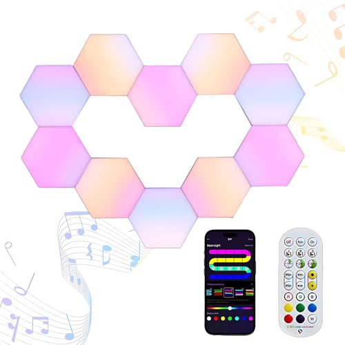 Image of STONEBROOK Smart RGB + IC Hexagon Light Panels, DIY Wall Lights with Music Sync, Alexa & Google Assistant, Wi-Fi App Control,Gaming Lights for Gaming Setup, Gaming & Bedroom Decor (10-Pack)