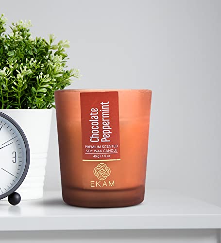 Image of EKAM Chocolate Peppermint Votive Soy Wax Scented Candle, 40 Grams, 10 Hours Burn Time| Long Lasting Premium Candles | Ideal for Home Decor | Gifting & Aromatherapy (Pack of 9)