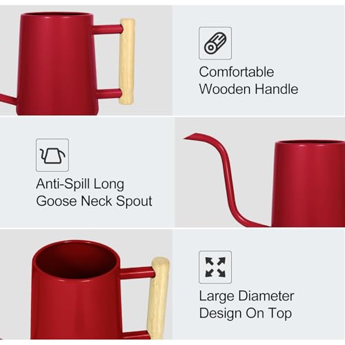 Image of Watering Can Indoor Plants, 35 oz /1000 ml Metal Stainless Steel Watering Can Pot with Long Spout for Indoor House Plants Bonsai Outdoor Garden Flower Decorative (Red)