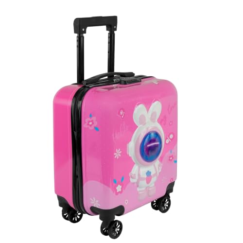 Image of Storite 18In Kids Luggage Trolley Hard Shell Cabin Suitcase | Cartoon Rabbit Astronaut Design Suitcase Ideal For School Trips Vacations Holidays And Weekend Travel(Pink-35 x 23 x 38 Cm)