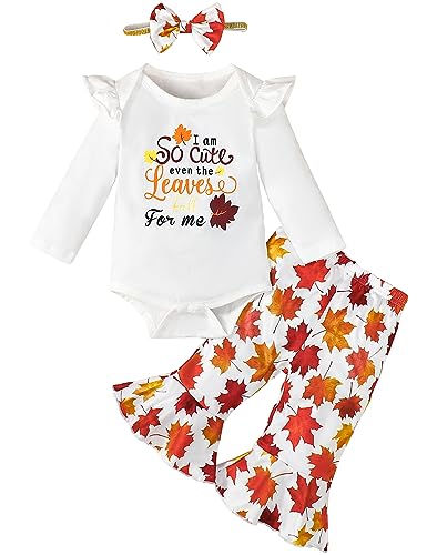 Image of Happidoo Baby Girl Autumn Outfit Newborn Fall Clothes I Am So Cute Even The Leaves Fall For Me Flare Pant Outfit