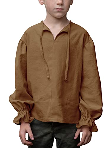 Bbalizko Boys Medieval Pirate Costume Shirt Kids Ruffled Long Sleeve Renaissance Halloween Scottish Jacobite Tops