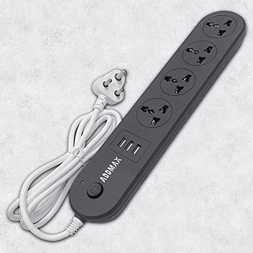 Image of ADDMAX Extension Cord with USB Port 10Amp 220V-50 /60Hz |4 Socket Outlet with 3 |Fire Flame Proof |USB Charging Port|1.8 Meter Cord Multi Plug Power Strip Extension Board