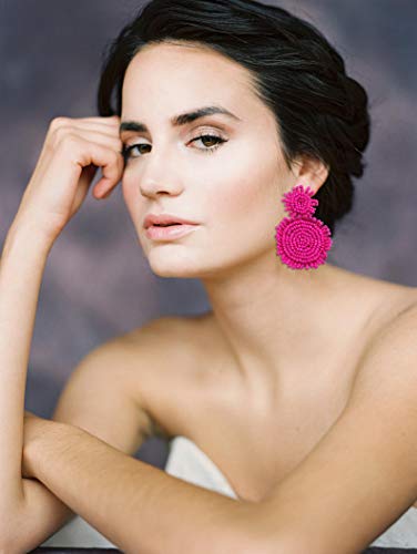 GLBCC Statement Drop Earrings for Women - Bohemian Beaded Round Dangle Earrings Idea Birthday Gifts for Mom, Wife Friend Sisters (hot pink) - Image 4
