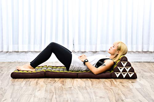 Image of Leewadee - Comfortable Japanese Floor Mattress Used As Thai Floor Bed with Triangle Cushion, Futon Mattress Or Thai Massage Mat, 67 x 21 inches, Brown Green