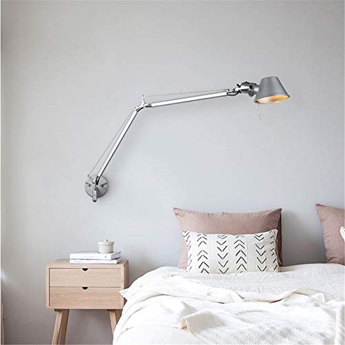 Wall Lights Fixtures Indoor Modern Simple Nordic Bedside Lamp Shade 360&deg;Adjustable Large Silver Telescopic Folding Swing Arm Wall Lamp with Plug Wire and Switch for Living Room Bedroom steampunk buy now online