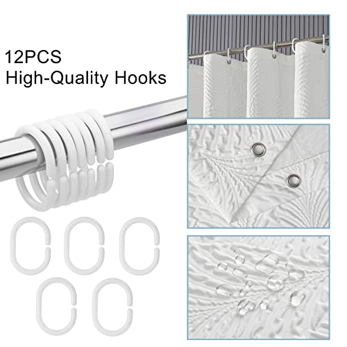 Muuyi Shower Curtain, White Shower Curtains For Bathroom, 3D Embossing Washable Waterproof Cloth Fabric Shower Curtain Set With 12 Hooks, 72 X 72 Inches #TOP6