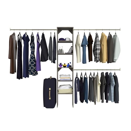 ClosetMaid SuiteSymphony Wood Closet System Starter Kit with Tower and 3 Hang Rods, Adjustable and Customizable, For Walk-In and Reach-In Closets, Fits Spaces 4 – 9 ft. Wide, Graphite Grey