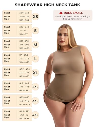 WAISTLINE Women's Compression Tank Top with Adjustable high Neck - Shapewear Cami for Tummy Control - Body Shaper Camisole