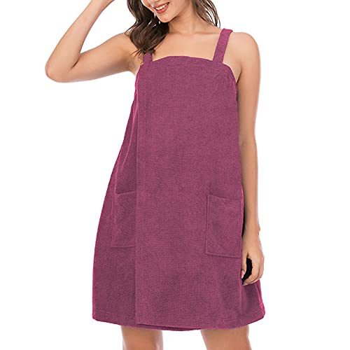 Jamron Womens Adjustable Towel Wraps Bathrobe With Headband for Gym Shower Spa & Beach Cover Ups Fuchsia M - Image 3