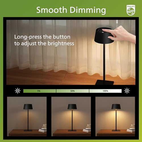 Philips Solar Outdoor Table Lamp, Portable LED Desk Light,Cordless Battery-Operated,2 Adjustable Height, Touch Control & Stepless Dimming Night Light,Waterproof for Garden, Bedroom - Image 3