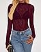 BTFBM Lace Tops for Women 2025 See Through Mesh Top Crew Neck Long Sleeve Fitted Sheer Party Club Outfits Fall Fashion(Burgundy, X-Large)