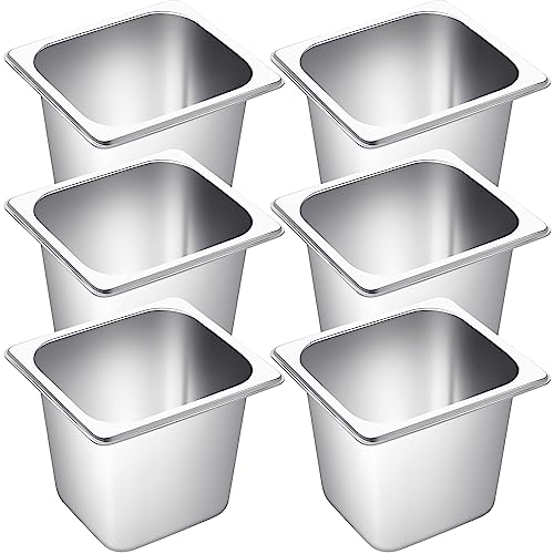 Jinei 1/6 Size 6\'\' Deep Hotel Pan Stainless 201 Steel Steam Table Pan Storage Catering Metal Pan Commercial Food Pans for Kitchen Restaurant Buffet Party Supplies (6 Pcs)