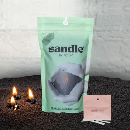Sandle by Foton Pearled Candle 10 Oz – Black Unscented, Non Toxic Luxury Long Lasting Sand Candles up to 60 Hours - Refillable Sand Candle with 15 Wicks for Candles Making