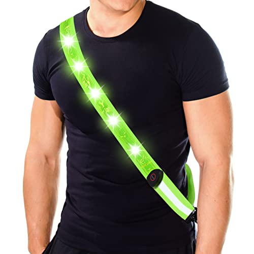 FORMIZON LED Ceinture Réfléchissante Rechargeable, Gilet Réfléchissant à LED, Lampe Running Torse, Bandes Réfléchissantes, Ceinture de Sécurité Lumineux, pour La Course, Le Vélo, La Moto