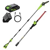 Greenworks 24V 2-in-1 Pole Hedge Trimmer & Saw with 4.0Ah Battery & 65W USB-C Charger, Brushless Motor, 51cm Hedge Trimmer Blade, 20cm Saw Blade, 112.5° Rotating Head, 3-Piece Extension Pole CKPH321A2