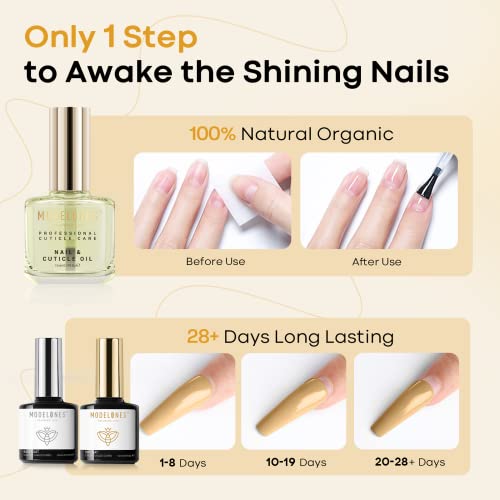 Modelones 15Ml 3Pcs Gel Nail Polish Kit No Wipe Gloss Base/Top Coat & Cuticle Oil For Dry And Damaged Cuticles Nail Treatment Set #TOP6