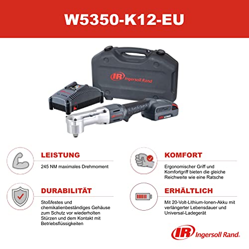 Ingersoll Rand Akku Winkelschlagschrauber W5350-K12-EU, mit 258 Nm Drehmoment und 1850 U/min, Ratschenschlüsselset mit… – Bild 3