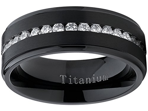 Black Titanium Men's Eternity Wedding Band Ring With Cubic Zirconia Cz, Comfort Fit 8Mm Sz 11 #TOP2