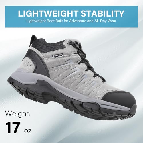 Image of Men's Waterproof Hiking Boots Lightweight Leather Mid Ankle Outdoor Trail Trekking shoes