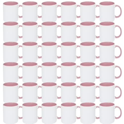 MR.R 11oz 36PCS Sublimation Blanks Dishwasher Coffee Mugs,Cup Blank White Mug Cup with Pink Color Mug Inner and Handle Color,Set of 36