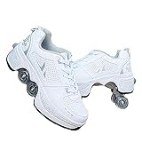 WWWlck Deformation Schuhe Kinder Studenten Rollschuhe Quad Skateboard Schuhe Skaten Outdoor-Sport Rollschuhe Faul Reisemodus,Weiß,35