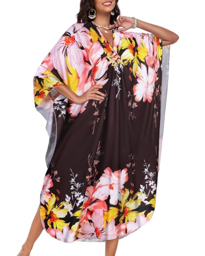 Image of Kaftan Dresses for Women V Neck Caftans Batwing Sleeve Beach Cover Ups