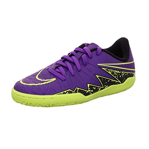 Nike Junior HyperVenom Phelon II (IC) Indoor-Competition Soccer shoe Grape/Black Size 2.5 M US