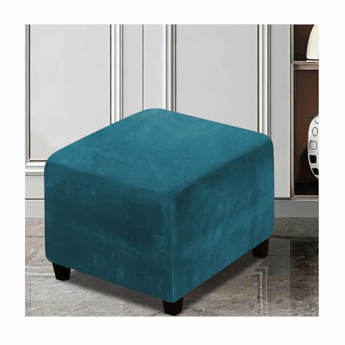 XGANGM Terciopelo Funda Otomana Elástica Cuadrada 40/45/50/55/60/70/80/90/100CM Funda Puff Cuadrado Funda para Reposapiés Cubre Puff Cuadrado Sofá Taburete Protector,Dark Water Blue,35x35x35cm