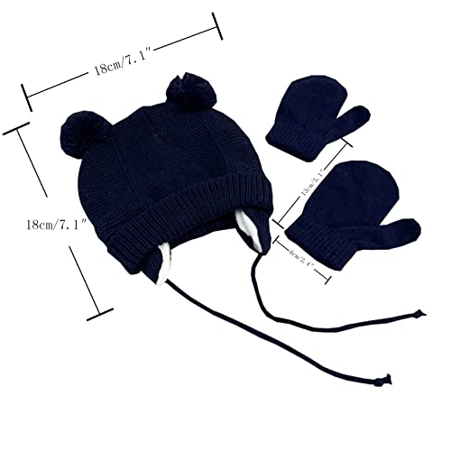 3Pcs Winter Baby Hat And Mittens Design Winter Knit Thick Warm Beanie Hat Wool Lined Gloves For Baby Boys And Girls Grey #TOP4