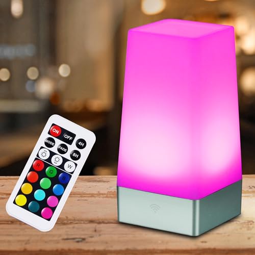 WRalwaysLX Veilleuse LED carrée avec télécommande, lampe de table à changement de couleur, piles AA pour chambre d'enfant, chambre à coucher, cuisine