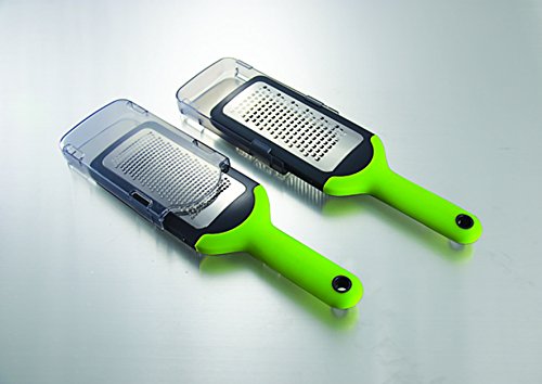 Simposh Fine Grater - Green/Gray Handheld For Grating/Zesting Citrus Fruit Hard Cheese Garlic Spice Vegetable Chocolate. Sharp Stainless Steel Blade, Soft Ergonomic Handle, Safety Cover Food Container #TOP1
