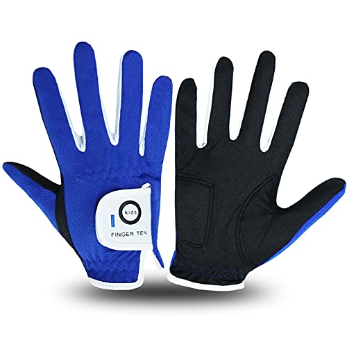 FINGER TEN Golfhandschuhe Kinder Links oder Rechts 2 Stück(Not Paar) Jungen Mädchen Allwetter Weiß Blau Rot Gelb Linke Rechte Hand Mikrofaser Golf Handschuhe Komfort Weicher 2-10 Jahre Alt