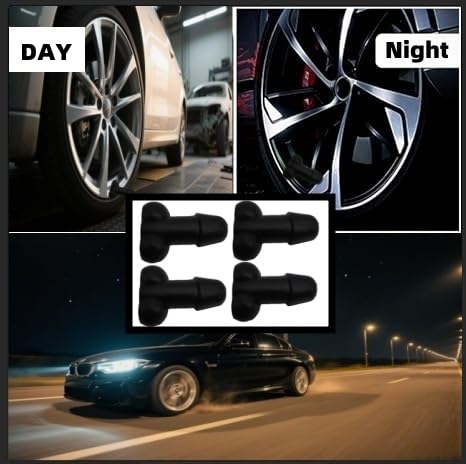Glow-in-The-Dark Valve Stem Caps – 4-Pack Funny Wheel Accessories, Airtight, Rustproof, Dustproof & Waterproof Caps for Cars, Bikes, Trucks, Motorcycles – Universal Fit（Black）