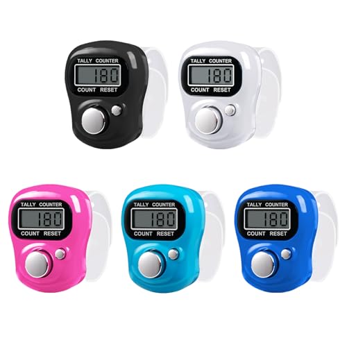 Amble 5 Pack Finger Clicker Counter Tally Counter with 5-Digit LCD Electronic Digital Display Clickers for Knitting Golf Lap and Inventory Counting