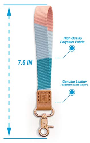 SENLLY Color-Blocking Hand Wrist Lanyard Premium Quality Wristlet Strap with Metal Clasp and Genuine Leather, for Key Chain, Cell Mobile Phone, Camera, Charms, Lightweight Items etc - Thumbnail 4