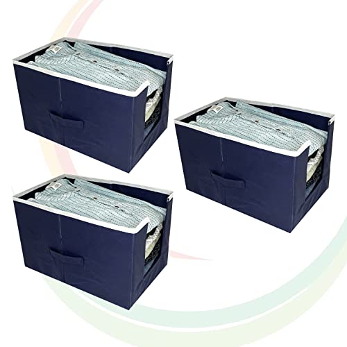 Image of GR Art&Craft inchOrganize Your Space inch Non Woven Shirt Stacker /Shirt Organizer /Wardrobe Organizer /Cloth Organizer /Cloth Cover-3 piece (Navy Blue)