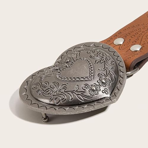 Heart Western Leather Belt for Women Men Star Buckle Waist Belt for Jeans Pants Dresses Ladies Cowgirls Cowboys Belt3