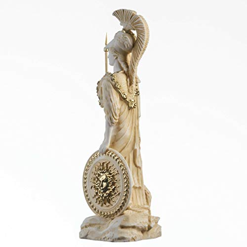 Estatua de Atenea con escudo Medusa y búho 10.6" miniatura 4